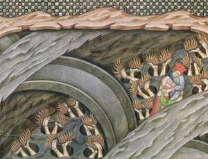 Ms 2017 f.245ダンテのインフェルノ、ギニフォルテデッリバルジジの解説付き、ca。 1440 作： Master of the Vitae Imperatorum